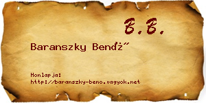 Baranszky Benő névjegykártya
